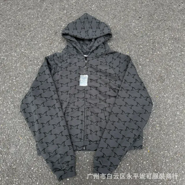 Balenciaga Zip-Up Hoodie All-Over Logo Print