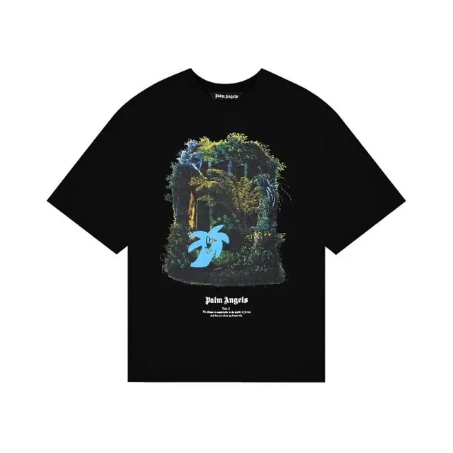 Palm Angels Graphic Tee Jungle Palm Print Black