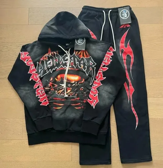 Hellstar Hoodie and Joggers Set Skull Flame Graphic