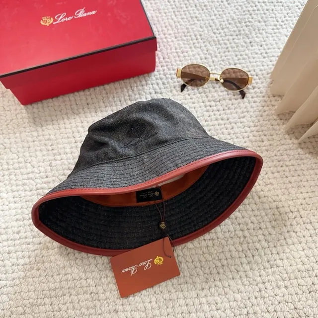 Loro Piana Bucket Hat Denim with Leather Trim