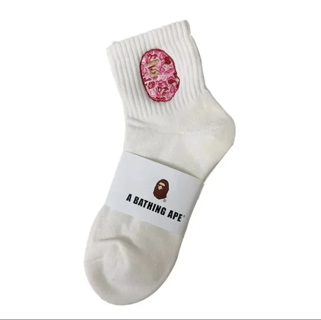 BAPE Crew Sock Pink Ape Head Embroidery