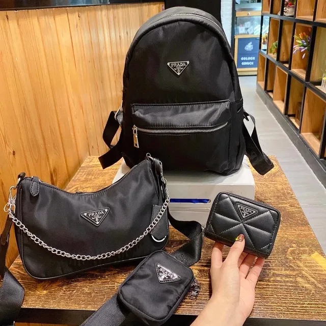 Prada Nylon Mini Backpack & Accessories Set Triple Black