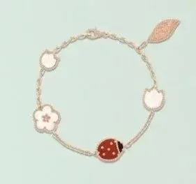 Swarovski Ladybug Flower Chain Bracelet Enamel Floral Charm