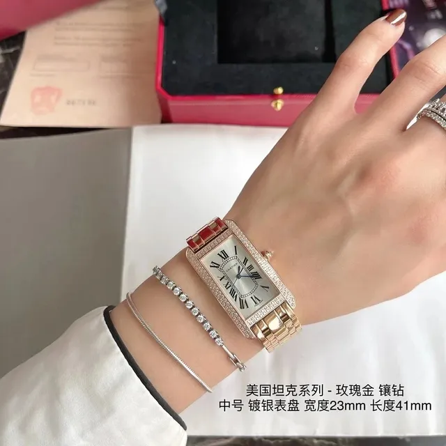 Cartier Tank Must Rose Gold with Paved Diamonds and Red Lacquer