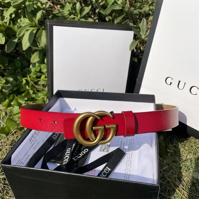 Gucci Horsebit 1955 Belt Red Leather with Gold GG Buckle