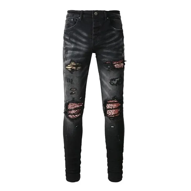 Amiri Distressed Skinny Jeans Bandana Patch