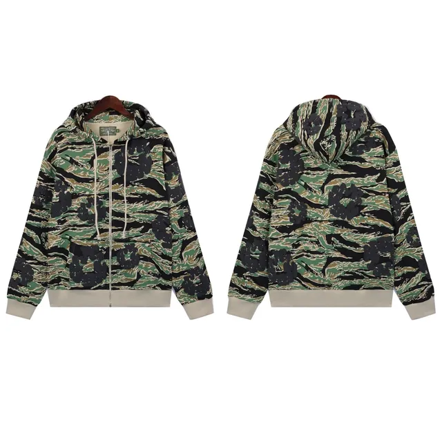 Stone Island Zip-Up Hoodie Tiger Camo with Floral Appliqué