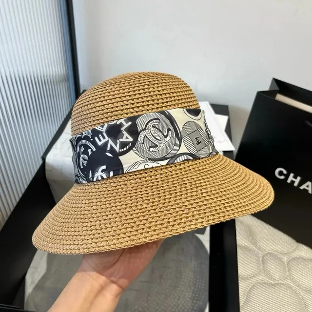 Chanel Straw Hat CC Logo Scarf Band