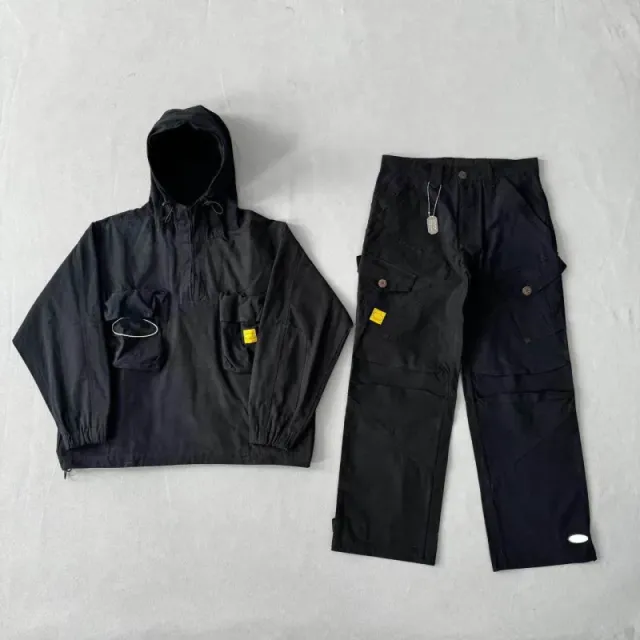 黑色斜口袋套装(TOP+PANTS)
