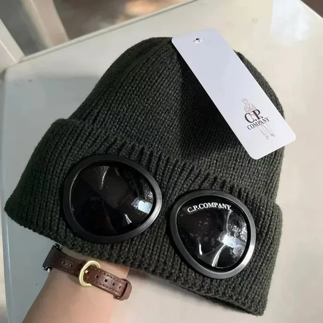 C.P. Company Goggle Beanie Olive Green with Goggle Detail
