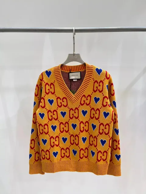 Gucci V-Neck Sweater GG and Hearts Intarsia