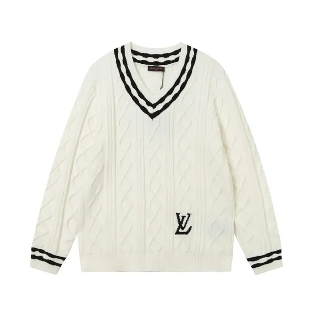 Louis Vuitton V-Neck Cable Knit Sweater Monogram Embroidery