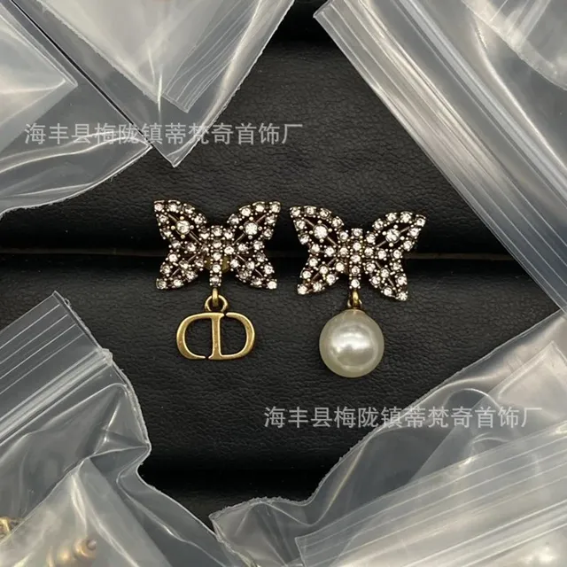 Dior Butterfly Earrings Crystal and Pearl
