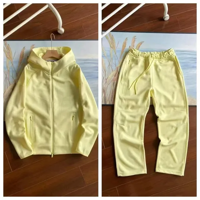 Hooded Jacket and Joggers Set Pastel Yellow