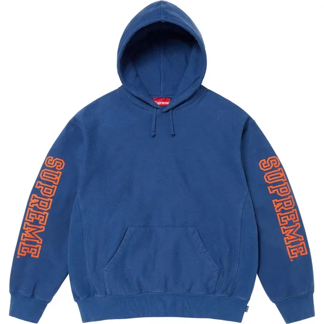 Supreme Corduroy Hooded Sweatshirt Navy Orange Logo