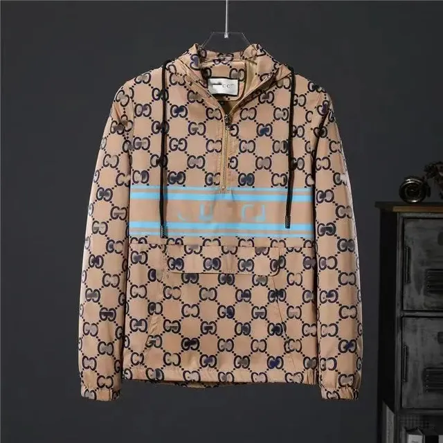 Gucci GG Monogram Anorak Beige with Blue Stripe