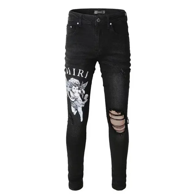 Amiri Distressed Skinny Jeans Angel Print