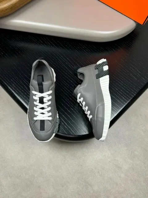 Hermès Oran Sandal Grey Leather with White Sole