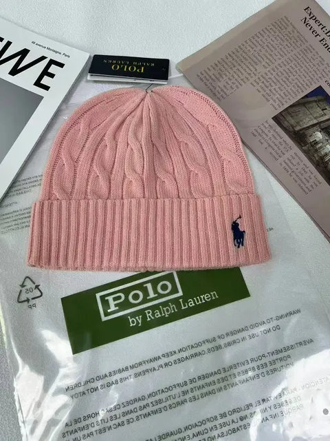 Polo Ralph Lauren Cable Knit Beanie Pink with Navy Logo