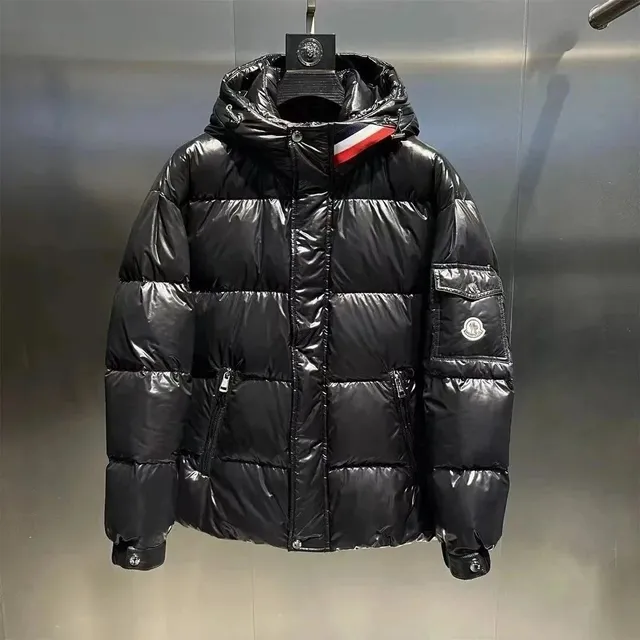 Moncler Down Jacket Glossy Black with Logo Patch