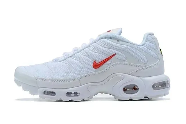 Nike Air Max Plus Triple White with University Red Swoosh