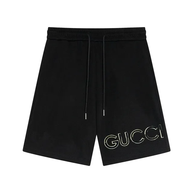 Gucci Logo-Embroidered Shorts Black with Gold Logo