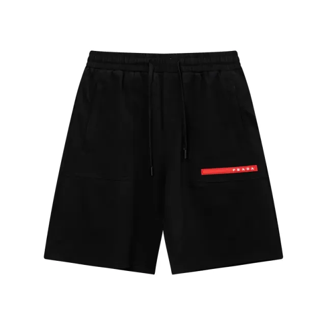 Prada Logo Patch Shorts Red Logo Tape