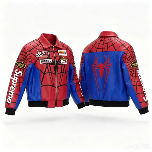 Supreme × Marvel Spider-Man Racing Jacket Web Print with Sponsor Patches