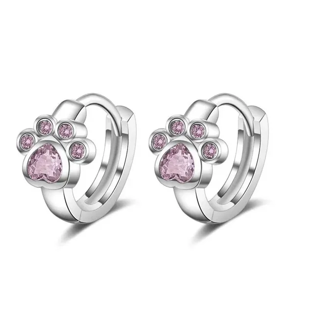 Paw Print Hoop Earrings Pink Crystal