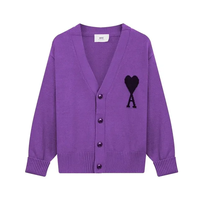 AMI Paris V-Neck Cardigan Heart Logo