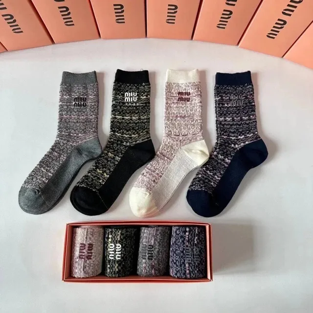 Miu Miu Logo Socks Marled Knit