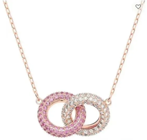 Double ring buckle rose gold pink diamond necklace