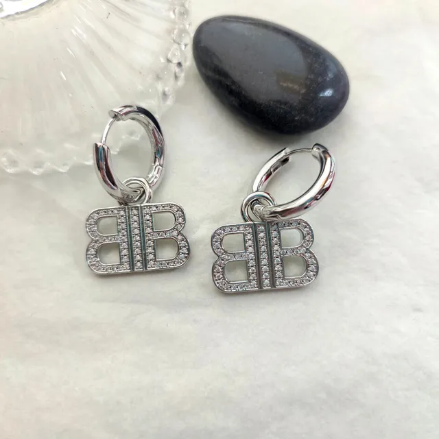 Balenciaga BB Hoop Earrings Crystal-Embellished