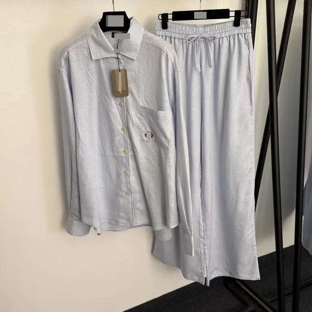 Linen Shirt and Jogger Set Light Blue
