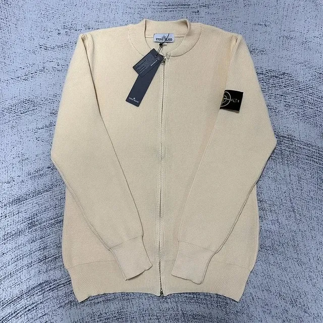 Stone Island Zip-Up Crewneck Sweater Ribbed Knit