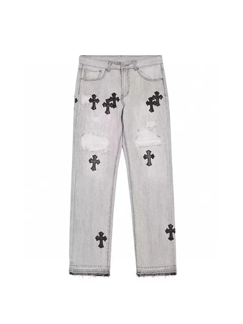 Chrome Hearts Distressed Jeans Cross-Embroidered