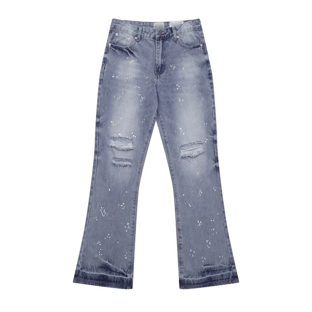 Gallery Dept. Distressed Wide-Leg Jeans Paint-Splatter Wash