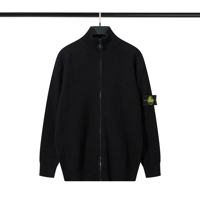 Stone Island Zip-Up Knit Sweater Black with Compass Patch