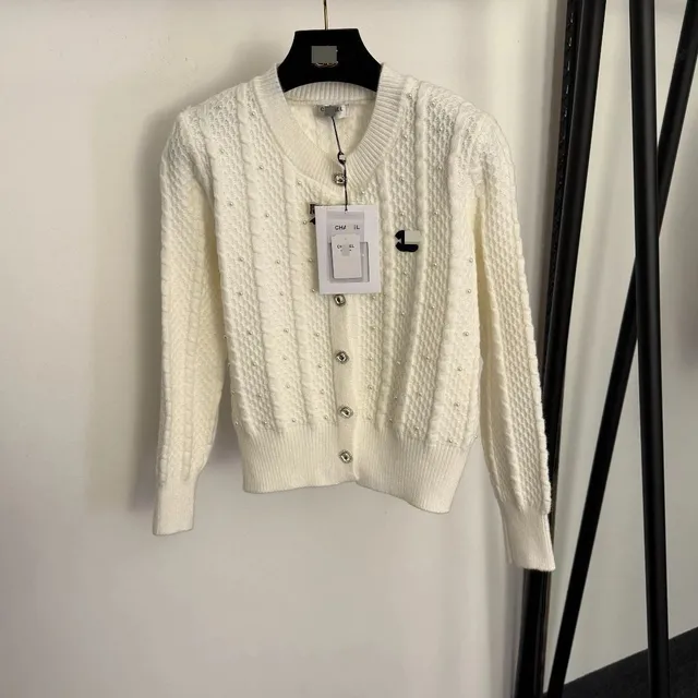Chanel Pearl-Embellished Knit Cardigan Cable Knit with Pearl Details