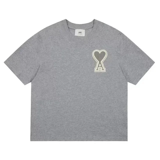 AMI Paris Heart Logo T-Shirt Heather Grey