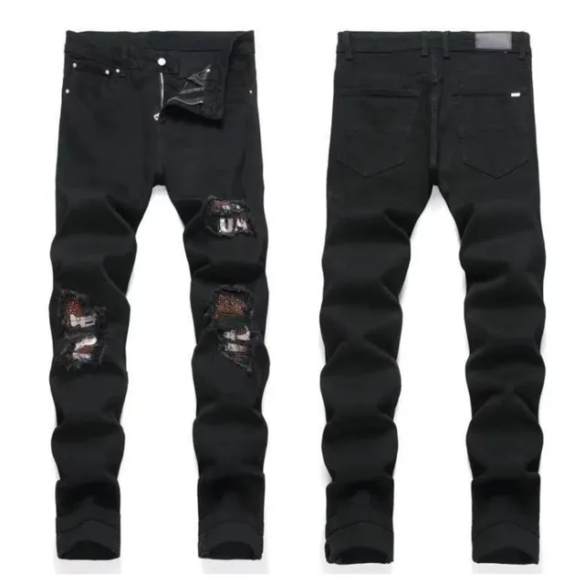 Ripped Slim Fit Jeans Distressed Black