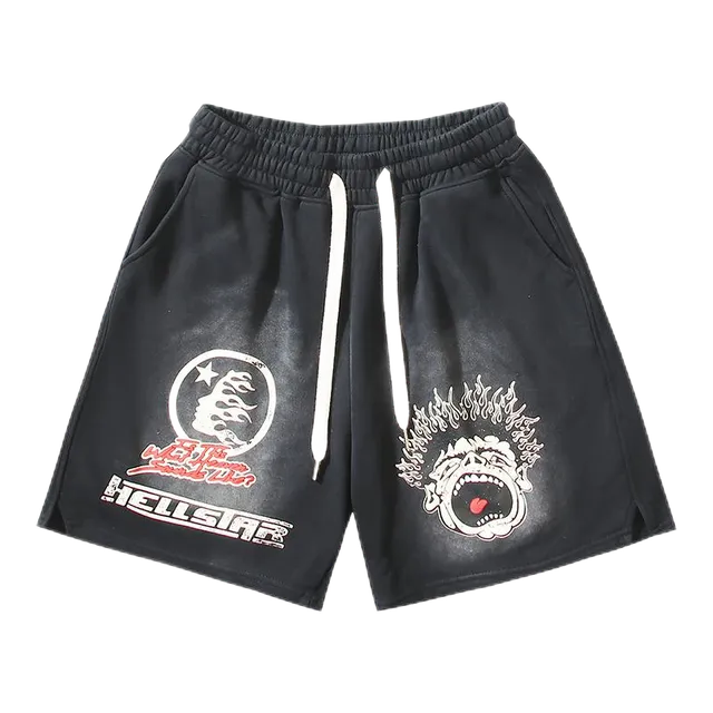 Hellstar Graphic Sweat Shorts Flame Skull Print