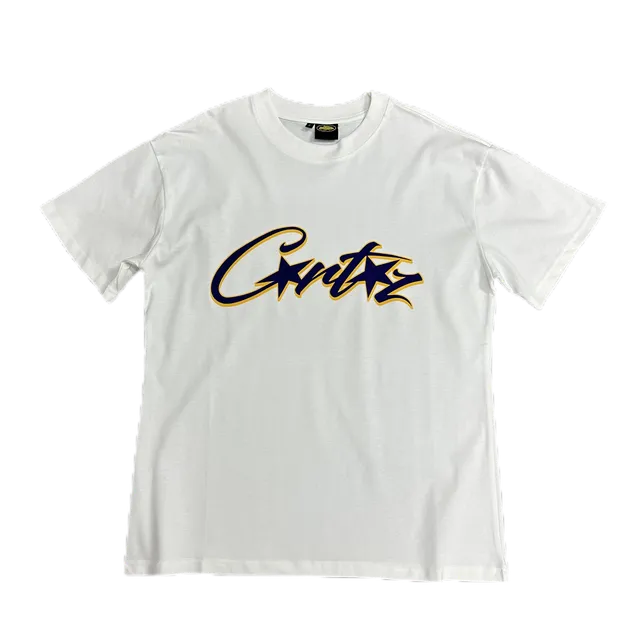 Corteiz Script Logo Tee Navy and Gold