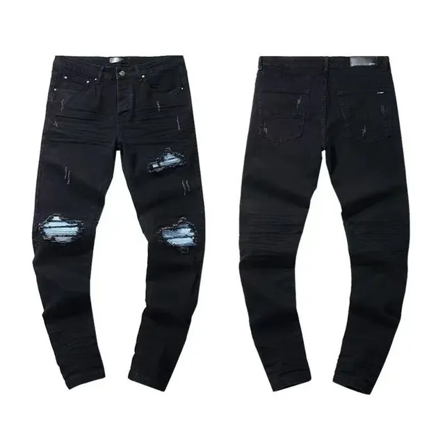 Distressed Slim Fit Jeans Black Ripped