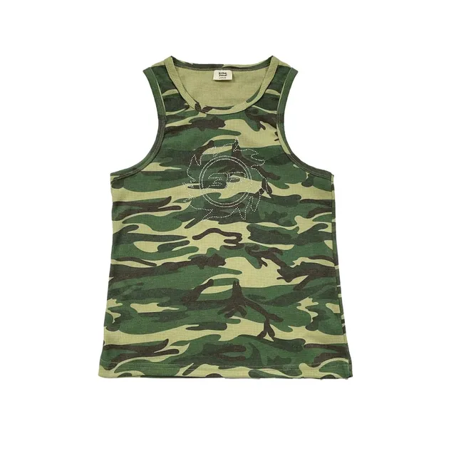 Broken Planet Tank Top Camo Print with Rhinestone Logo