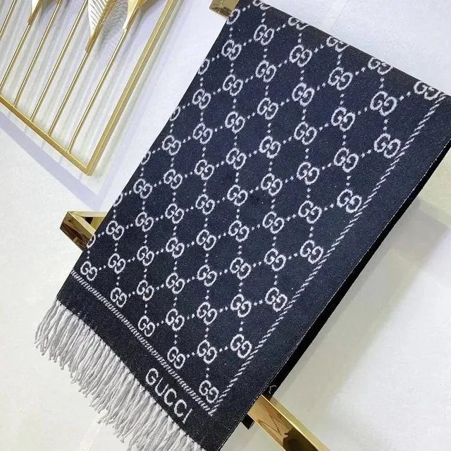 Gucci GG Logo Scarf Navy and White
