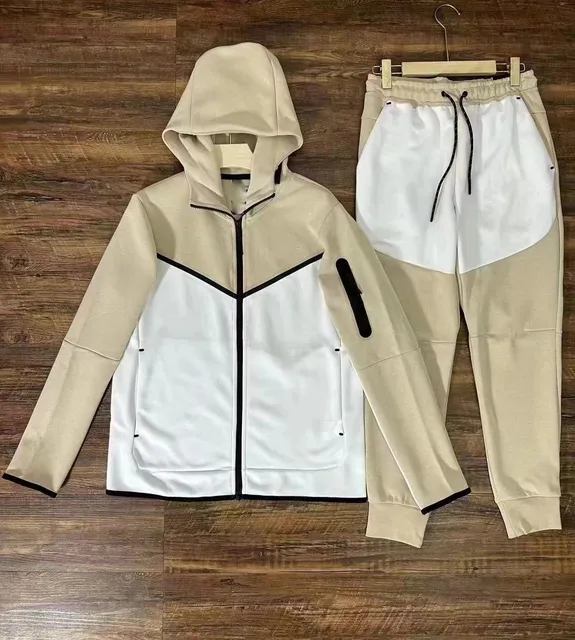 Nike Tech Fleece Hoodie and Joggers Beige/White Colorblock