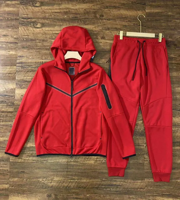 Nike Tech Fleece Hoodie and Joggers Red with Black Trim
