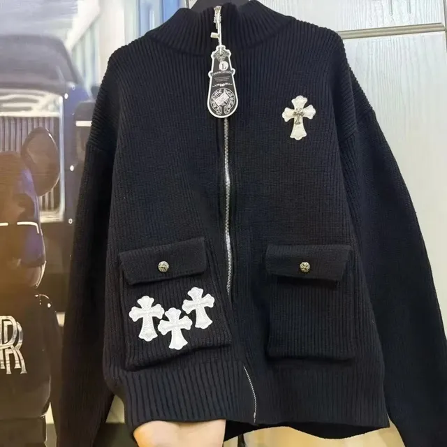 Chrome Hearts Zip-Up Knit Cardigan Cross Embroidery