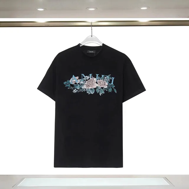 Amiri Floral Logo Tee Black with Floral Print